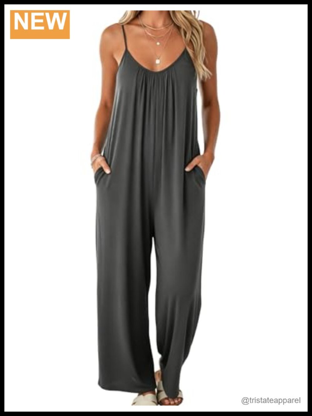 Adjustable Strap Wide Leg Loose Jumpsuit with Pockets Casual Vacation Outfit